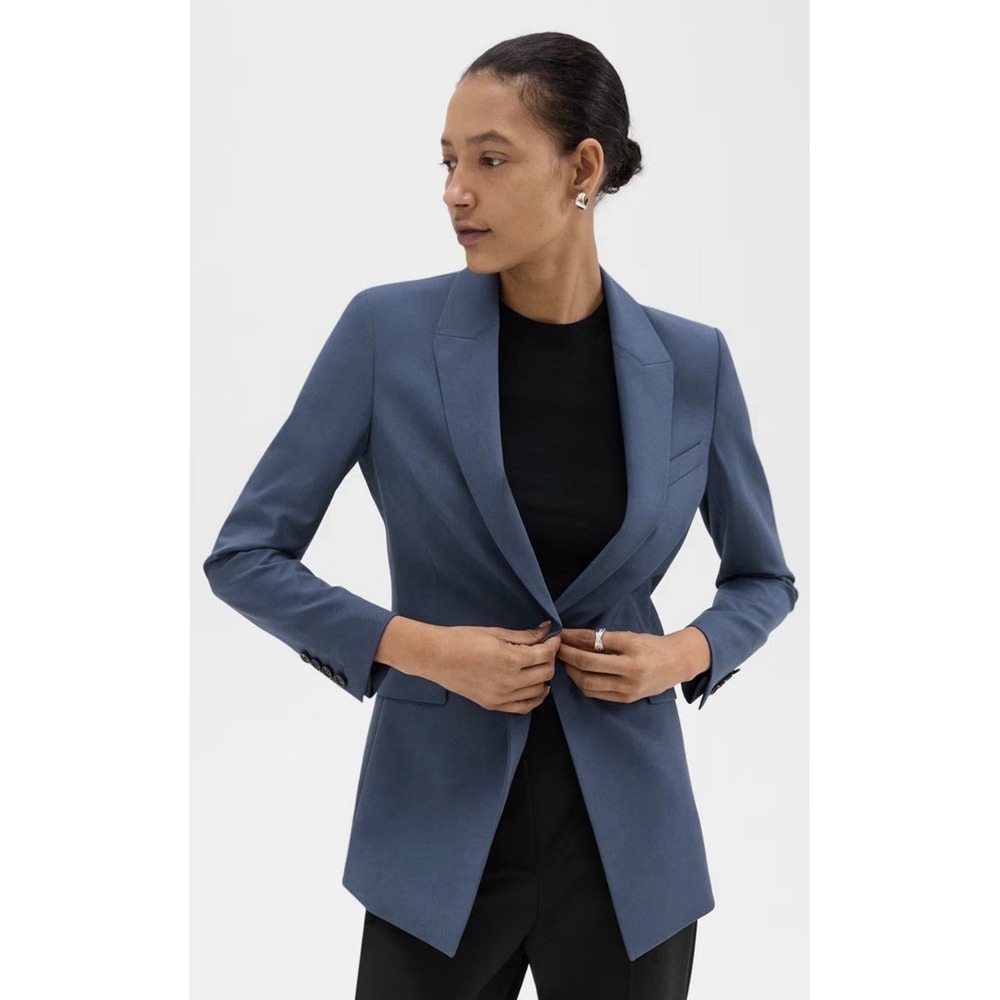 Theory Blazer Womens 2 Blue Etiennette B Wool One Button Lined Jacket Workwear